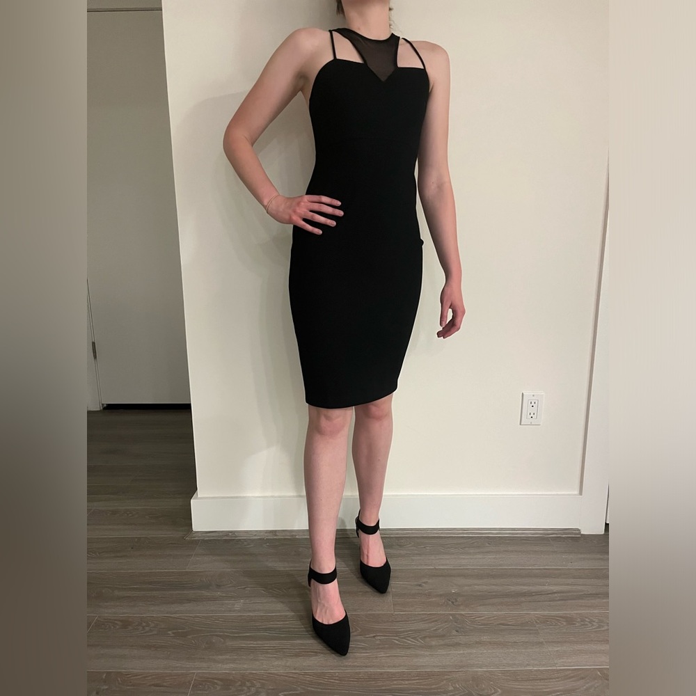 Express Black Strappy Midi Dress with Mesh Neck Detail
